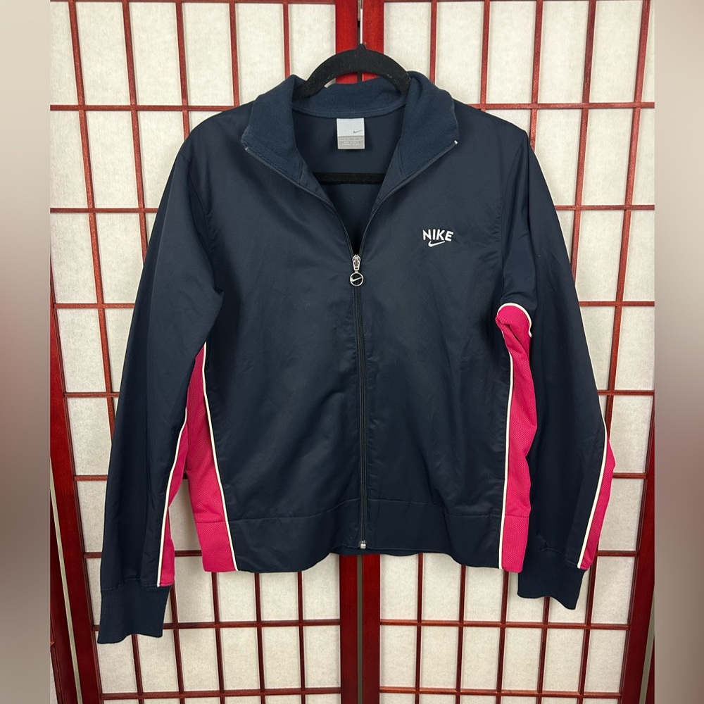 Vintage Nike Navy and Pink Zip Up Activewear Track Jacket